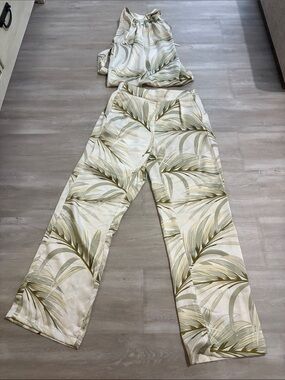 Tropical Print Wide-Leg Pants - Top Olive Palm